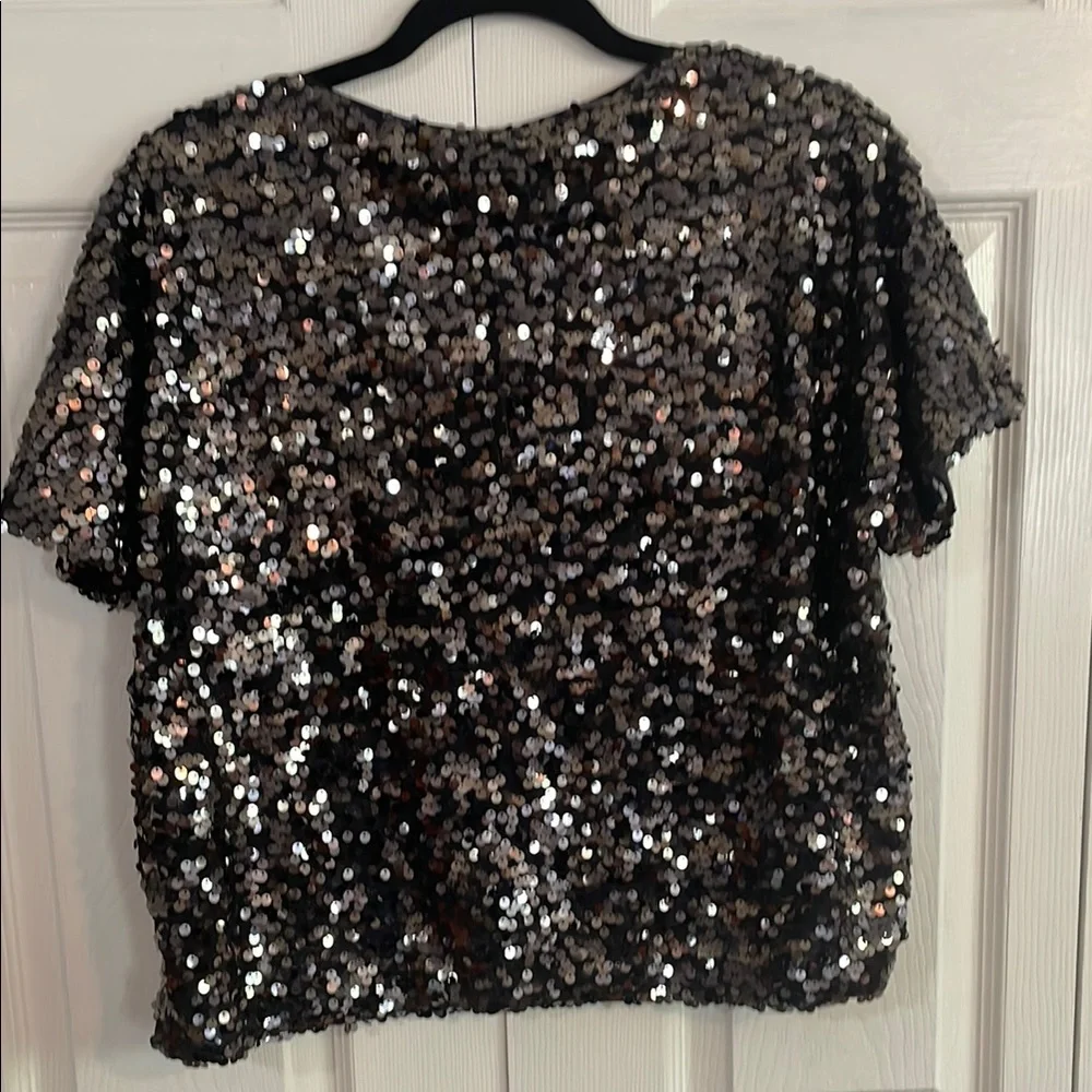 H&M Black Sequin Flutter Sleeve Top - Picture 3 of 3